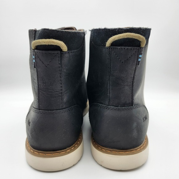 TOMS Men's Black Leather Hillside Lace Up Ankle Chukka Boots Size 9.5 - Picture 4 of 9